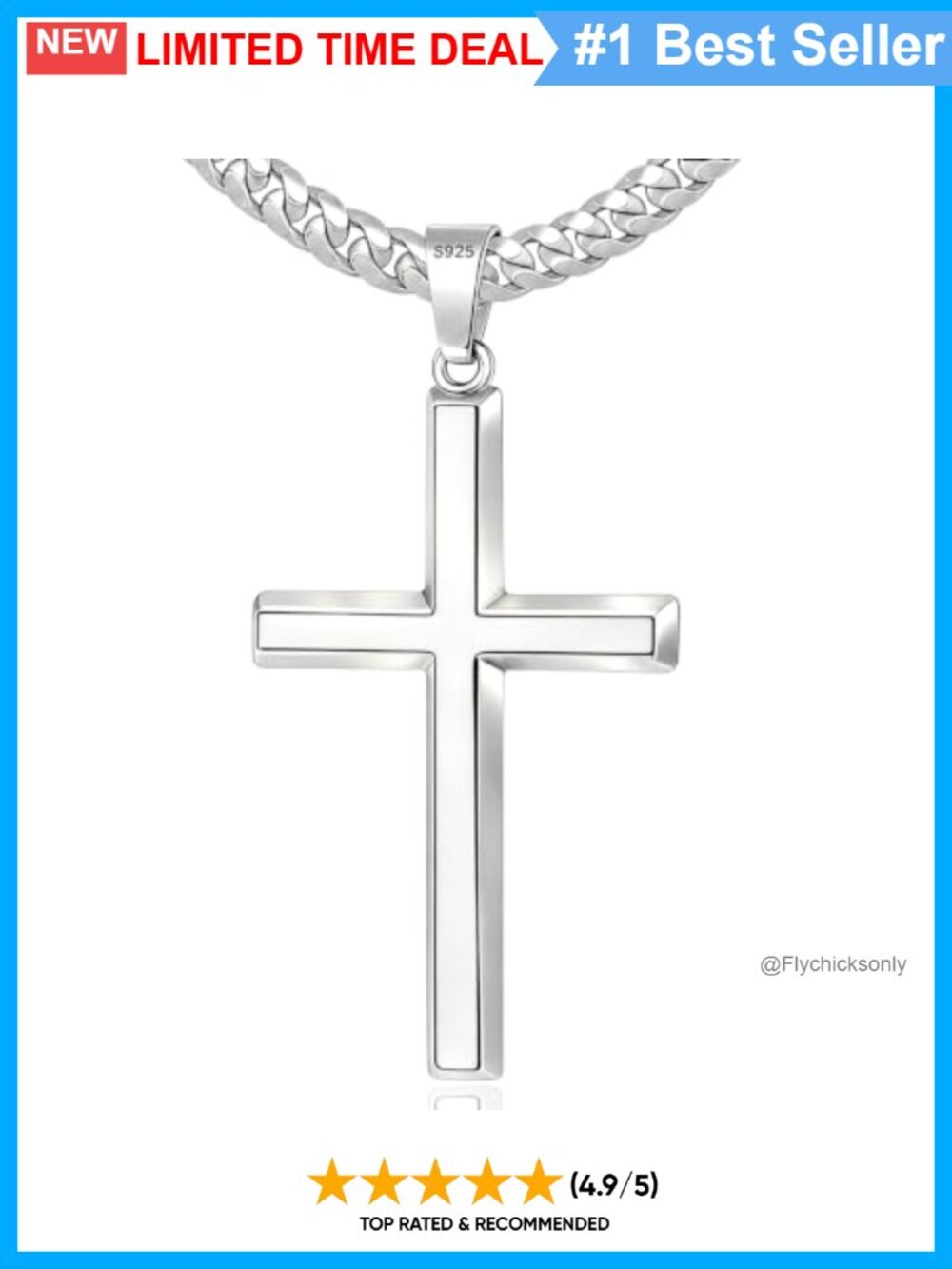 Sterling Silver Cross Necklace 5mm Cuban Chain Mens Womens Religious